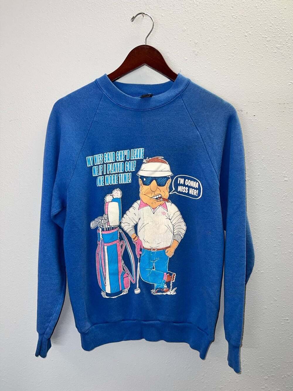 Vintage 80s Golf Humor Sweatshirt Mens Large Screen Stars Blue Graphic 0406